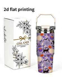 1pc/5pcs 30oz Halloween Witch Black Cat Stainless Steel Insulated Tumbler With Handle And Straw, Cute Black Cat, Witch Hat, Pumpkin And Spider Web Print, Leak-Proof Flip Lid, Suitable For Travel, Work, Fitness And Daily Outdoor Use - Light Purple - Black Cat Pumpkin - View 9