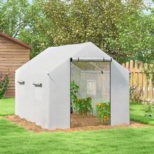 3 X 2 X 2 M Greenhouse, Plastic Film Greenhouse With 4 Mesh Windows, Wide Roll-Up Zipper Door, Insect Screen, UV Resistant - White - View 4