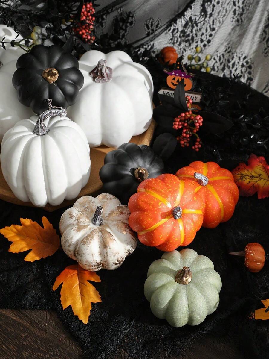 Artificial Pumpkin Decoration For Halloween, Christmas, Thanksgiving Tabletop Decor, Ideal Decoration For Holiday Parties - Multicolor - View 1