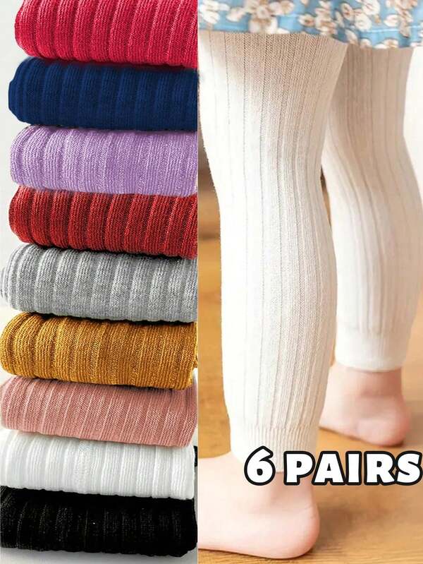 1PC Random Kids' Solid Color Knitted Leggings, Snug Fit, Suitable For Dancing, With Ribbed Design, Baby Stuff, Back To School, Tights For Girls