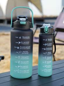 1/2/3件組 2000ml/800ml/300ml 漸層色運動水壺，便攜吸管杯，適合戶外運動與健身 - 黑藍漸層色 - 查看 11