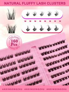 160pcs 2 Styles Mixed Fluffy Cluster False Eyelashes, 8-13mm Mixed Length Segmented Pointed Single Cluster Lashes, Cat Eye Eyelash Extensions - Black - View 5