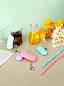 1-2 Reusable Silicone Straws With Storage Box - Foldable And Portable, Perfect For Travel And Parties - View 5