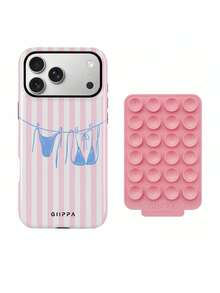 GIIPPA 一套粉白条纹+酒红色比基尼图案手机壳+粉色吸盘，适用于 17 Pro Max、16 Pro Max、15 Pro Max、14 Pro Max，韩版时尚趣味手机壳，兼容 11/12/13/14/15/16 Pro Max Plus，优雅设计男女皆宜，是圣诞节、情人节、复活节、婚礼季和生日送给女友的理想礼物。 - 粉色 - 查看 3