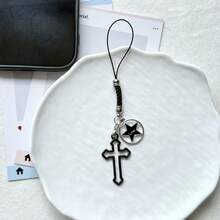 1pc Star Hollow Cross Phone Chain Pendant, Vintage Halloween Small Gift Phone Accessory - Multicolor - View 5