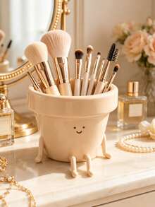 Fun Flower Pot Shaped Makeup Brush Holder, Single Cute Face Cosmetic Storage Box, Multi-Functional Makeup Tool & Pencil Holder Cup, Bedroom Vanity Bathroom Countertop Office Desk Decor - View 5