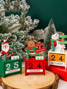 1pc Santa Claus Christmas Tree Wooden Calendar Desktop Decor Ornament, Birthday Gift, Graduation Gift - / - View 3