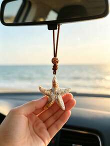 1pc Ocean Style Starfish Car Rearview Mirror Hanging Ornament, Realistic Resin Starfish Pendant Car Interior Decoration - A - View 2