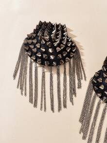 2pcs Rivet Decor Tassel Pendant Clothing Brooch - Black - View 6