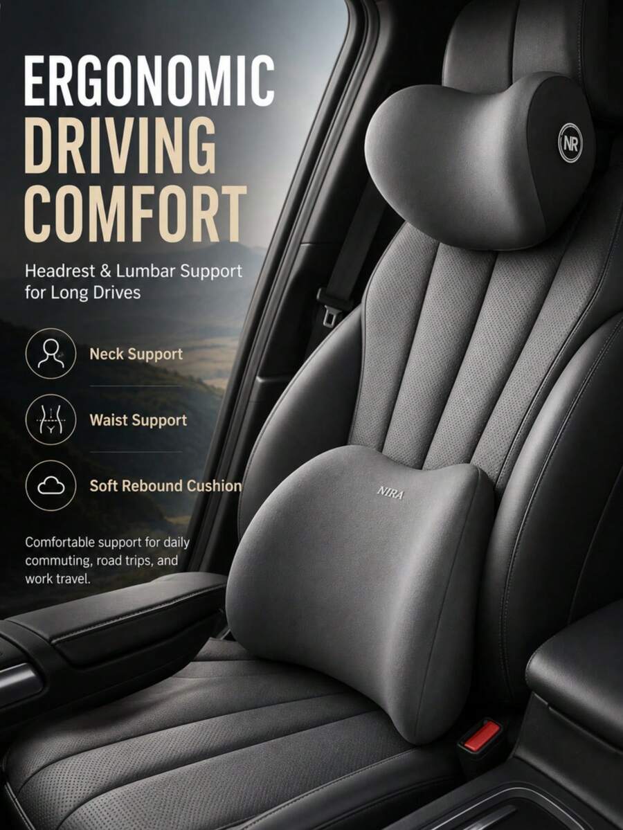 1PC Ergonomic Car Headrest Pillow Or Lumbar Support Cushion, Soft Rebound Neck And Waist Backrest Pad For Driver Seat, Daily Commute And Long Road Trips - Headrest and Lumbar Support - View 1