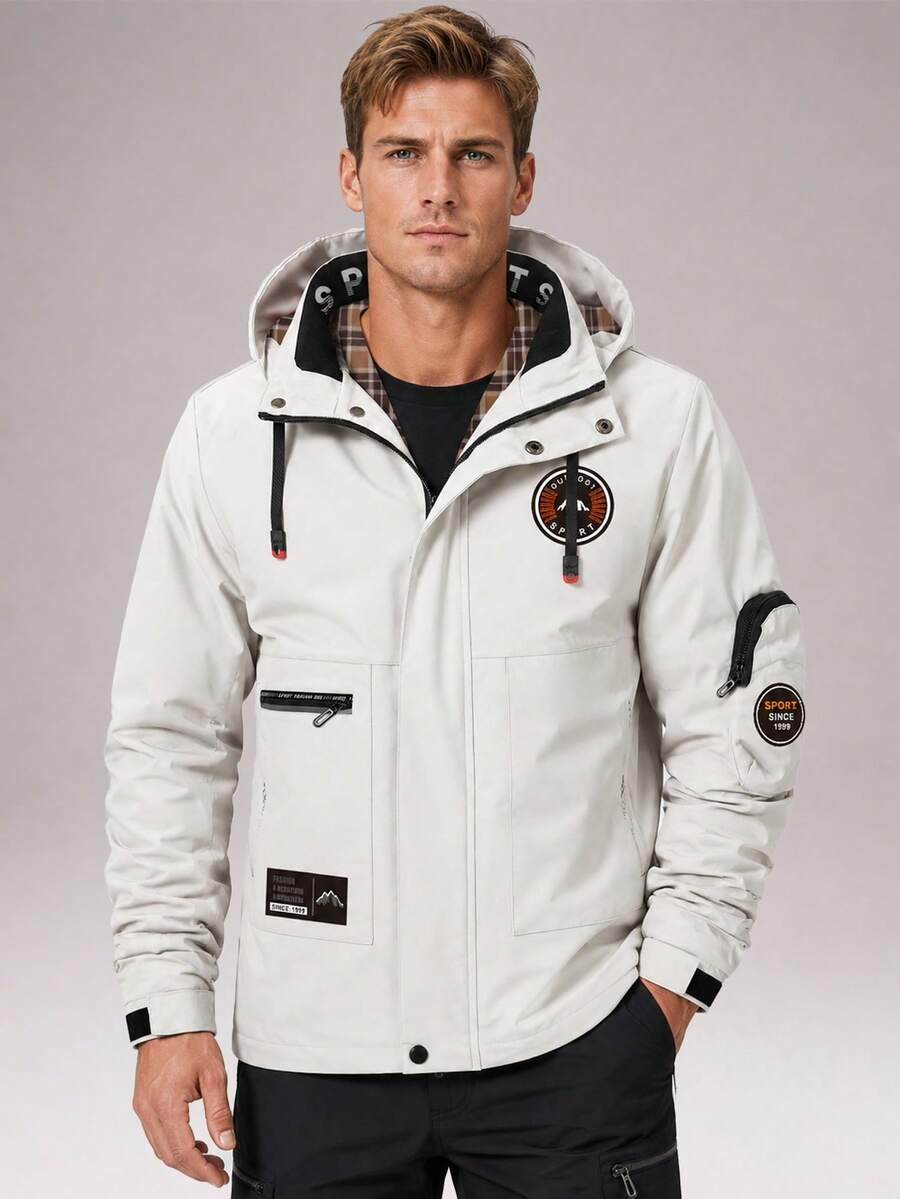 CZRLHYT Men's Hooded Drawstring Soft Shell Jacket, Suitable For Sports And Casual Wear, Large Front Pockets, Ideal Choice For Daily Outdoor Outfits - White - View 1