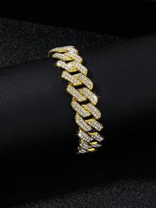 1pc Men's Hip Hop Fully Iced Out Diamond Shaped Cuban Link Bracelet, Adjustable Cuban Anklet Bracelet, Stylish Street Jewelry For Men - Diamond Cuban Chain - View 6