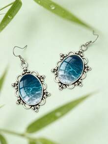 1 Pair Ocean-Themed Underwater Beach Pattern Oval Hollow Polka Dot Lace Earrings, Suitable For Women's Daily Wear - Silver - View 5