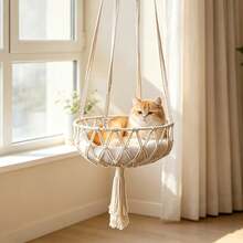 Hand-Woven Bohemian Style Hanging Cat Hammock, Includes Hanging Kit, Suitable For Indoor/Outdoor Home Decor, Ceiling Cat Room, Can Be Used For Playing, Sleeping, Climbing And Resting - one-size - View 3