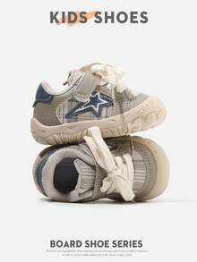 1 Pair Infant Toddler Plaid Star Hook & Loop Low-Top Flat Retro Sneakers For Daily Wear And Outings [Select By Actual Cm Inner Length] - Khaki - View 1