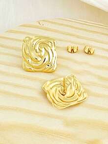 1 Pair Women's Twisted Square Gold Stud Earrings, Low-Allergy Stainless Steel Textured Swirl Earrings Fashion Jewelry Gift, Halloween - Multiple Styles - View 4