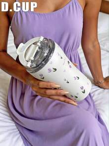1pc 380ml Purple Mist Tulip Pattern Double-Wall Stainless Steel Insulated Cup, Direct Drinking Mouth, Water Cup, Coffee Cup, Tea Cup, Suitable For Home, Party, School, Outdoor, Travel And Other Occasions, Valentine's Day Gift, Mother's Day Gift, Back To School, Graduation Season, Birthday Gift - Multicolor - View 2