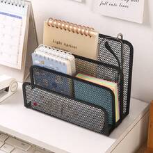 1pc 3-Tier Metal Mesh Desktop Organizer, Vertical Compartment Desktop File And Letter Organizer, Black Storage Rack For Mail, Paper, Envelopes, Bills And Magazines, Compact Home Storage Rack - View 6