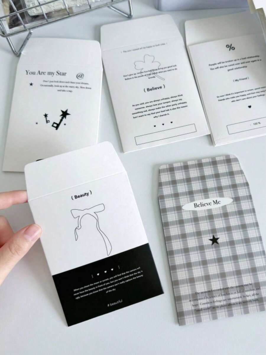 10Pcs/Set Korean INS Simple Black White Card Envelope 3-Inch Photo Card Packing DIY Deco Paper Pocket Cute Card Packaging - B - View 1