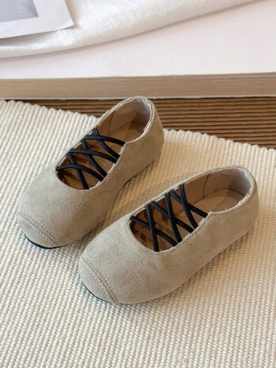 1 Par de Sapatos Mary Jane com Renda de Pérola para Meninas | Sapatos Planos com Bico Redondo e Fechamento de Gancho e Laço | Couro Sintético Antiderrapante | Estilo Elegante de Princesa | Sapatos para Uso Diário/Festa de Casamento - Caqui - Visão 1