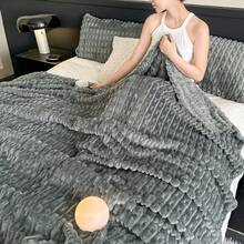 1 Peça Cobertor de Cama de Pelúcia com Textura de Nó de Bambu 3D | Manta Macia e Amigável à Pele, Design Minimalista de Cor Sólida, Adequado para Cama de Quarto, Sofá, Decoração de Sala de Estar, Múltiplos Tamanhos Disponíveis - Chumbo - Visão 2
