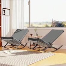 Outdoor Rocking Chairs Set Of 2, Indoor Lounge Rocker Chair With Padded Cushion & Metal Frame & Rattan Seat, Lounge Chaise Chair For Front Porch, Garden, Backyard, Lawn, Patio - Grey Cushion - View 2