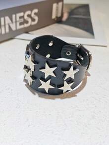 1pc Y2K Millennium Style PU Leather Wide Bracelet, Zinc Alloy 3D Pentagram Rivet Belt Buckle Wristband, Sweet Cool Punk Hip-Hop Multi-Color Versatile Adjustable Wrist Accessory - Star Bracelet - View 10
