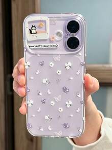 1pc Fashion Fresh Floral Butterfly Pattern Transparent Matte Full Coverage Soft Phone Case, With Small Frame Cat Print Design, Suitable For IPhone18/18Pro/18promax/17Promax/17Pro/17/16/15/14/13/15 Pro Max/14/15/16 Plus And Other Models, Ins Style New Phone Protective Cover - Clear - View 5