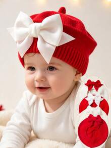 1PC/2PCS Baby Beret Hat,Christmas Hat,Bow Hat,Christmas Dress Up, Boys And Girls Universal,For Newborn Baby 1-3 Years Old,Christmas Gift - Multicolor - View 1