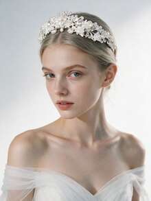 1pc Grace Fashionable & Exquisite Alloy Crown Headband For Wedding Party Decoration For Women Elegant Tiaras - Silver - View 1