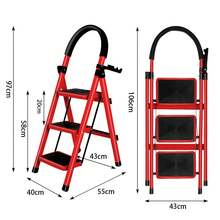 Folding Step Ladder 3 Steps, Heavy Duty Folding Step Ladder, 150kg Load, Small Folding Ladder With Non-Slip Steps, Household Ladder For Kitchen, Home And Garden - 3-step Red - View 7