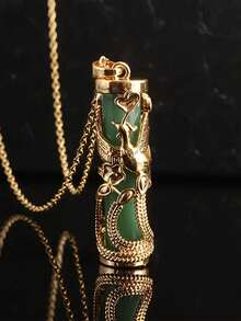 Golden Phoenix Column Pendant Necklace Stainless Steel Fade-Resistant Elegant Chinese Design For Man Women Daily Wear Party Gift - Style a - View 1