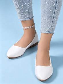 Soft Pointed Toe Flat Pumps Women's Autumn New Style Low Vamp Flat Shoes Mom Shoes Plus Size - White - View 5