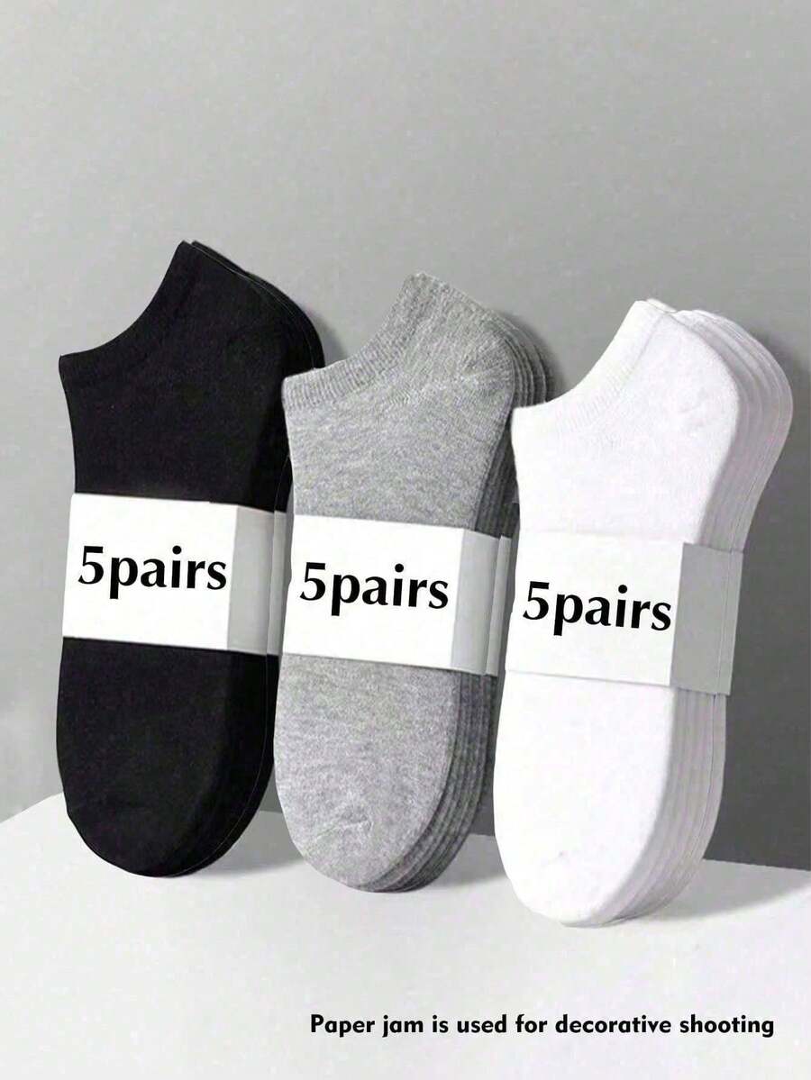 1/10/12/15 Pairs Unisex Socks, Sports Socks, White/Black/Grey Short Socks, Invisible Socks, Solid Color Minimalist Fashion, Suitable For Daily Casual Wear