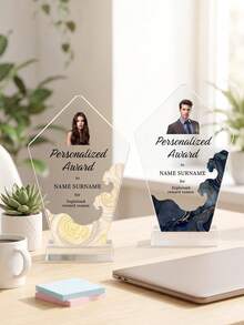 1pc Customized Photo & Text Trophy, Personalized Employee Recognition Award, Business Achievement Thank You Gift, Custom Photo Desktop Commemorative Trophy - Multicolor - View 5