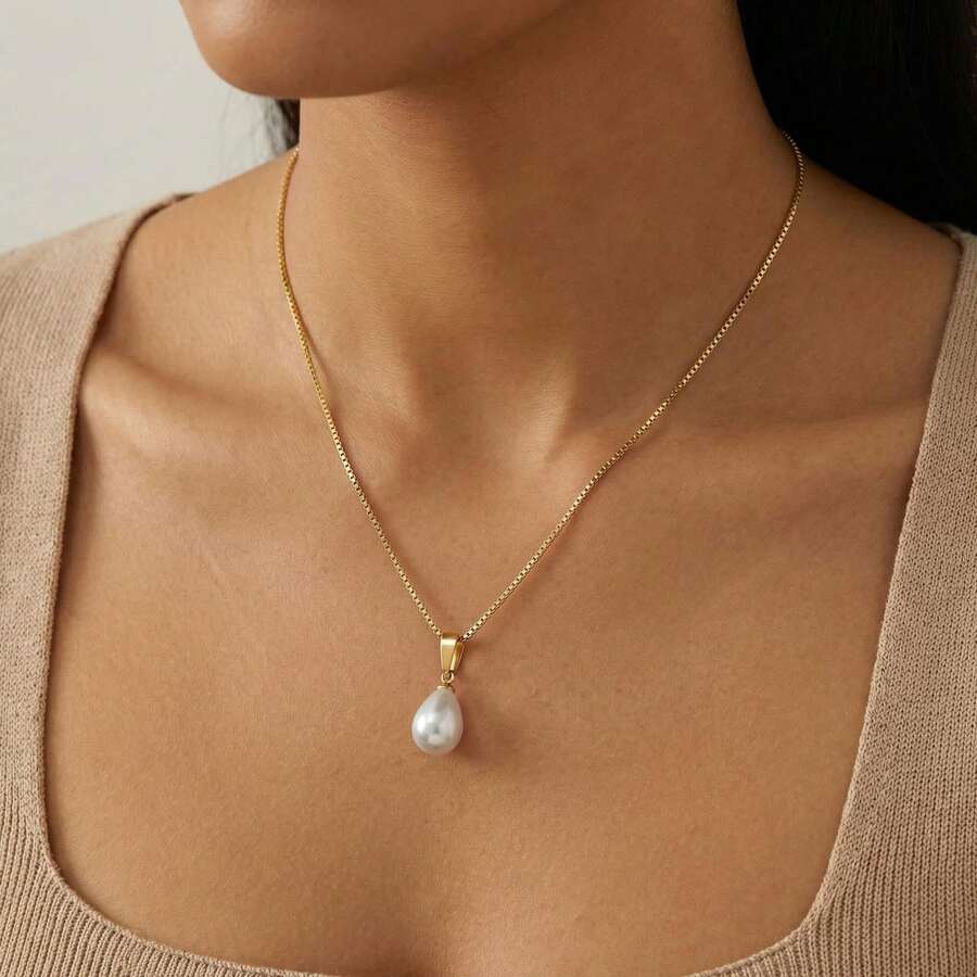 1pc Faux Pearl Pendant Women's Fashion Necklace Jewelry, Gift Accessory - Style a - View 1