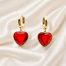 1 Pair Red Heart Metal Pendant Earrings - Gold+Red - View 7