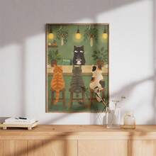 1 Piece, Cat Cafe Wall Art Print, Coffee Bar Cat Poster, Barista Cat, Fun Kitchen Decor, Unframed - Canvas Wall Art, Perfect For Home, Dorm, Living Room Decor, Birthday Graduation Gift. - A - View 3