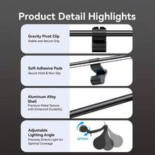 VENTION Aluminum Monitor Light Bar, USB Powered Asymmetric Light Source, Gravity Clip Design, Eye-Care Anti-Glare Flicker-Free Touch Dimmable Lamp - PDA - View 9