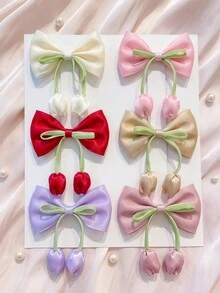 Kẹp tóc nơ mặt hoa tulip 6/3/1 cái, bền và thân thiện với tóc, phụ kiện tóc ngọt ngào dễ thương cho bé gái và trẻ em, phù hợp đeo hàng ngày, đi chơi, đi học và hẹn hò - Nhiều màu - Xem 3