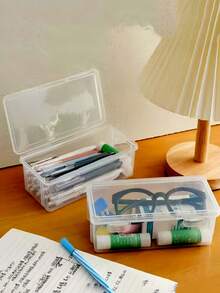 1/2/3/6pcs Large Capacity Transparent Storage Boxes, Pencil Crayon Stationery Memo Organizer, DIY Craft Tool Box, Office School Desktop Drawer Storage Supplies, Back To School Essentials, Holiday Gift - Rectangle - View 3