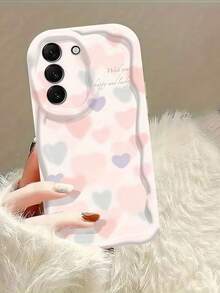 1 buah Casing Ponsel dengan Tepi Bergelombang Motif Hati Campuran Pastel, Pelindung TPU Lembut Tahan Guncangan, Casing Ponsel Desain Hati Berwarna-warni dan Kutipan Kaligrafi yang Estetis, Kompatibel dengan Ponsel Seri 1. - Putih - View 4