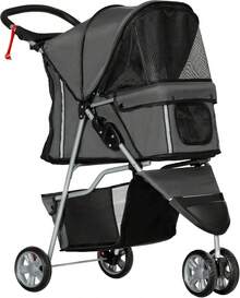 PawHut Hundewagen Hundebuggy klappbar für Hunde & Katzen bis 10 kg Katzenbuggy mit Kissen Netzfenstern Getränkehalter Aufbewahrungstasche Katzenwagen Buggy Dunkelgrau RCQT - Kaffeebraun - Übersicht 10