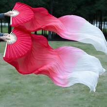 2pcs 150cm/59.05in  White And Blue Gradient Dance Long Floating Fan Imitation Of Silk Classical Dance Long Silk Fan Stage Performance Hanfu Photography Left And Right Hand Performance Fan - Multicolor - View 14
