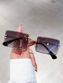 1 Pair Women's Square Rimless Gradient Lens Fashion Glasses, Suitable For Travel Wear - C10 Gradient Gray - View 4