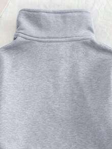 2pcs/Set Girls Pink Bow Print Half-Zip Hooded Sweatshirt & Pants Set, Fashionable & Comfortable Autumn/Winter Outfit - Grey - View 7