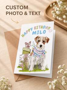 1pc Customized Watercolor Hand-Painted Greeting Cards, Personalized Pet Photo Watercolor Dog Birthday Cards, Personalized Puppy Name Blessing Cards With Envelopes, Invitation Cards For Pet Dog Birthday Parties As A Commemorative Gift. - Multicolor - View 2