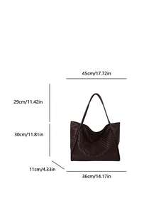 Bolso tote de mujer de unicolor minimalista, bolso de hombro moderno para desplazamientos, bolso de gran capacidad adecuado para compras y desplazamientos - Café - Ver 9