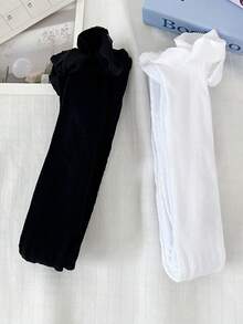 2件裝女童兒童幼兒網襪褲襪，黑色白色純色，卡通V型圖案、直條紋提花薄款，高彈力網襪舞蹈褲，適合日常、學校、可愛風格，春夏四季常規款，適合學生日常聚會，可搭配裙子、短褲、小皮鞋，開學季新學期校園教室穿搭 - 彩色 - 查看 5