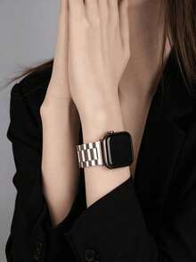 不鏽鋼錶帶，適用於 49/46/45/44/42/41/40/38mm，男女通用金屬錶帶，適用於 I Watch Ultra Series 12 11 10 9 8 7 6 5 4 3 2 1 - 銀色 - 查看 3